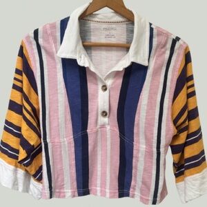 Anthropologie Pilcro Corset-Inspired 3/4 Sleeve Polo Shirt